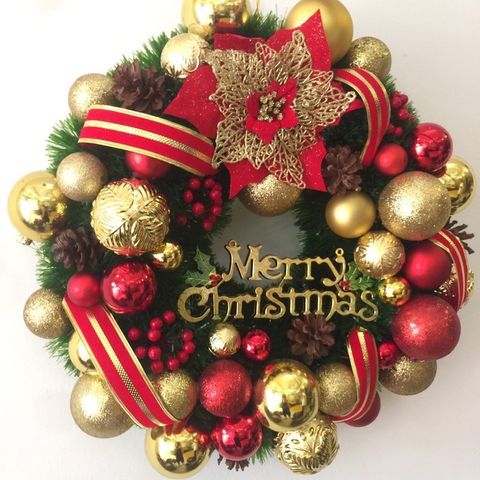 Vòng Nguyệt Quế Giáng Sinh Cao Cấp Đỏ Vàng - Trang Trí Noel Sang Trọng Với Chất Liệu Thân Thiện Môi Trường