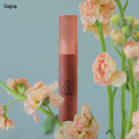 Son kem 3CE Blur Water Tint Sepia Đỏ Gạch Đậm - Son Môi Tint Dưỡng Ẩm Cho Mọi Tông Da, Chất Kem Mịn, Lâu Trôi, Thời Trang
