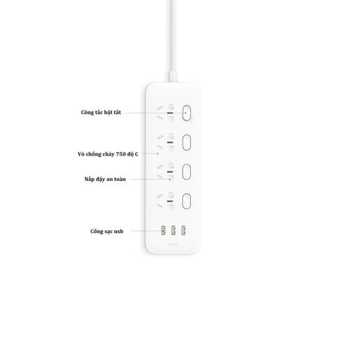 Ổ cắm Xiaomi MiJia Power Strip 4 ổ cắm & 4 công tắc, thiết bị tiết kiệm điện năng và bảo vệ an toàn cho gia đình