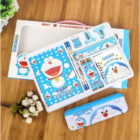 Bộ Đồ Dùng Học Tập 10 Món Họa Tiết Doraemon - Bộ Sản Phẩm Tiện Dụng Cho Bé, Bao Gồm Tập, Bút, Gọt, Sáp Màu
