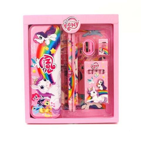Bộ Dụng Cụ Học Tập 7 Món Kèm Hộp Hoạt Hình Elsa, Minion, Pony - Quà Tặng Học Tập Đẹp, Thú Vị Cho Trẻ Em