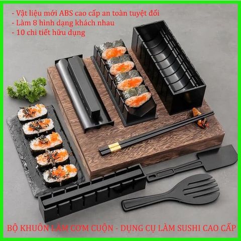 Bộ Dụng Cụ Làm Sushi 10 Món Cao Cấp - Thiết Kế Tiện Lợi Dễ Dùng Tại Nhà, Khuôn Hình Đẹp Mắt