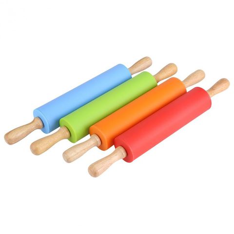 Cây Cán Bột Silicon Siêu Bền Dụng Cụ Làm Bánh An Toàn, Không Dính, Thiết Kế Cán Gỗ - Dụng Cụ Nhà Bếp Chất Lượng
