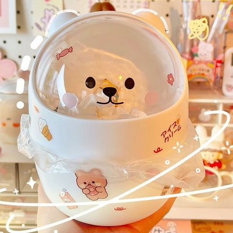Hộp Đựng Rác Mini Để Bàn Hình Gấu Trắng & Mèo Vàng Kèm Sticker Dễ Thương - Tiện Lợi Cho Không Gian Làm Việc