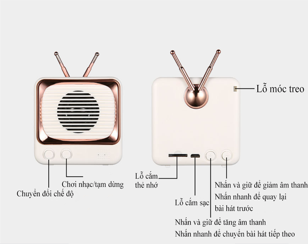 Loa Mini Bluetooth 5.0 DW02 - Thiết Kế Retro Cổ Điển, Kết Nối Dễ Dàng, Pin 900mAh, Âm Thanh Chất Lượng Cao, Mic Đàm Thoại