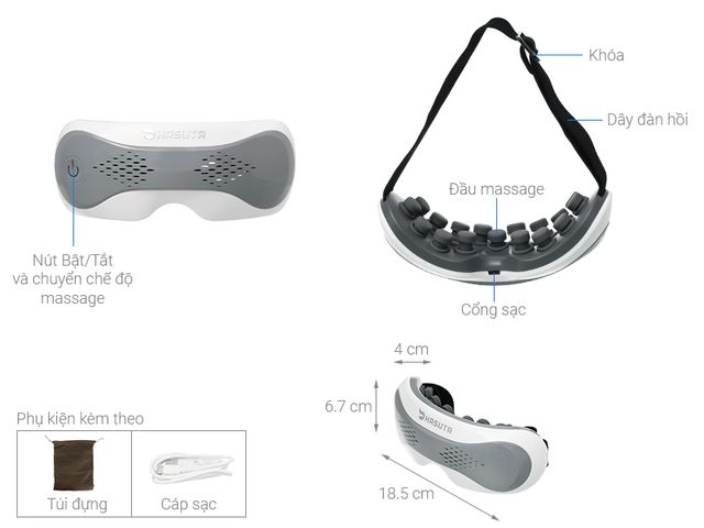 Máy Massage Mắt Hasuta HME-121 - Công Nghệ Nhật Bản, Giảm Mỏi, Cải Thiện Thị Lực và Giấc Ngủ, Thiết Kế Nhỏ Gọn, Âm Nhạc Thư Giãn