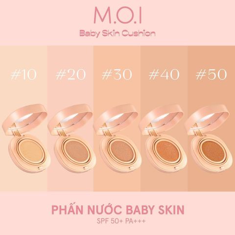 Phấn Nước M.O.I Baby Skin Cushion SPF 50+/PA+++ - Phấn Trang Điểm 5 in 1 Chống Nắng Dưỡng Ẩm, Lớp Nền Hoàn Hảo, Bền Màu 8 Giờ