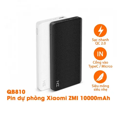 Pin Dự Phòng Sạc Nhanh Xiaomi Zimi Power Bank 10000mAh - Nhỏ Gọn, Độ Bền Cao, Chống Cháy - Sạc Đa Năng Cho Smartphone và Các Thiết Bị Điện Tử