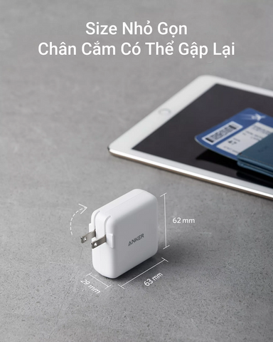 Sạc Anker Powerport III Duo 36W A2628 - Bộ sạc nhanh 2 cổng USB-C PowerIQ 3.0 cho điện thoại và máy tính bảng, nhỏ gọn và tiện lợi