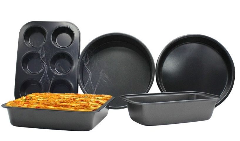 Set 5 Khuôn Nướng Bánh Thép Carbon Chống Dính - Bánh Pizza, Cupcake, Bông Lan - Dụng Cụ Làm Bánh Chất Lượng Cao
