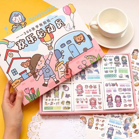 Set 200 Tấm Stickers Hình Dán Anime Dễ Thương Trang Trí Sổ Tay, Góc Học Tập - Chất Liệu Giấy và PET Chống Nước
