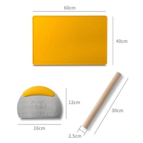 Thảm Silicone Chống Dính Nhào Bột Làm Bánh và Cắt Bột - Bộ 3 Món Cao Cấp, Chịu Nhiệt, Dễ Vệ Sinh, Kích Thước 40x60cm
