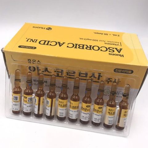 Tinh Chất Tế Bào Gốc Vitamin C Huons Ascorbic Acid Inj - Serum Dưỡng Da Chống Lão Hóa, Trẻ Hóa Da, Làm Đều Màu Da, 50 Ống 2ml