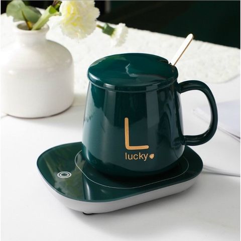 Bộ Cốc Sứ Hâm Nóng Sang Trọng Kèm Đế Điện và Thìa Mạ Vàng - Giữ Nhiệt Tốt, Thiết Kế Độc Đáo Cho Nhà Bếp