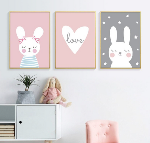 Bộ 3 Tranh Trang Trí Phòng Cho Bé Gái Tông Hồng Dễ Thương - Chống Ẩm Mốc, Kháng Nước, Chất Liệu Nhựa Formex