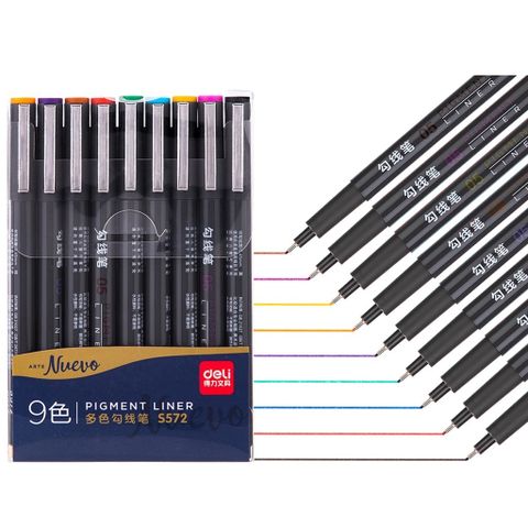 Bộ 9 bút line đi nét nhiều màu Deli S572 ngòi 0.5mm
