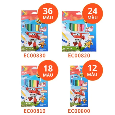 Bút Chì Màu Học Sinh Deli Superwings - Bộ 12/24/36 Màu Chất Lượng, Thiết Kế Ngộ Nghĩnh và An Toàn Cho Trẻ Em