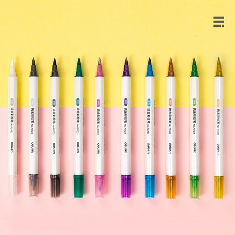 Bút Dạ Quang Calligraphy Hai Đầu Deli 70704 - Bộ 10 Màu Nhũ, Dùng Viết, Vẽ, Ghi Chú Cho Học Sinh, Họa Sĩ, Nhà Thiết Kế
