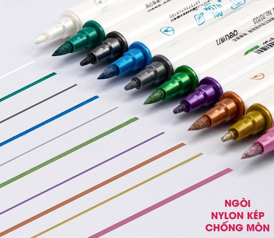 Bút Dạ Quang Calligraphy Hai Đầu Deli 70704 - Bộ 10 Màu Nhũ, Dùng Viết, Vẽ, Ghi Chú Cho Học Sinh, Họa Sĩ, Nhà Thiết Kế