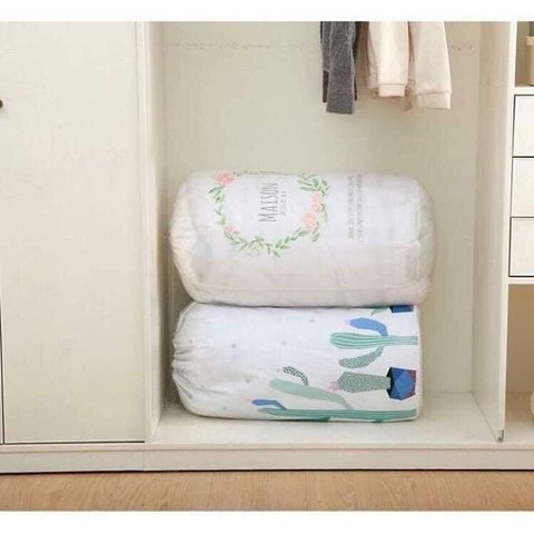 Combo 2 Túi Đựng Chăn Mền Chống Ẩm Hình Trụ Dễ Thương - Tiết Kiệm Không Gian, Chất Liệu PEVA Bền Bỉ, Họa Tiết Xinh Xắn