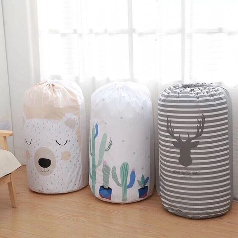 Combo 2 Túi Đựng Chăn Mền Chống Ẩm Hình Trụ Dễ Thương - Tiết Kiệm Không Gian, Chất Liệu PEVA Bền Bỉ, Họa Tiết Xinh Xắn