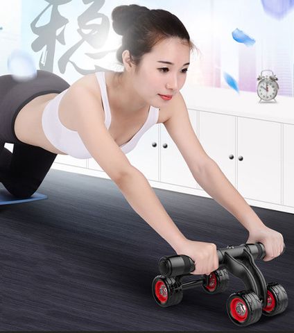 Combo Con Lăn 4 Bánh Tập Bụng và Chữ T Đế Hút Chân Không - Dụng Cụ Tập Thể Dục Tại Nhà Chất Lượng Cao