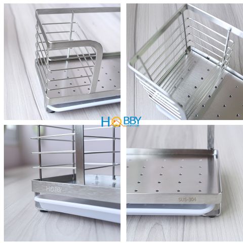 Kệ Đựng Đồ Rửa Chén Inox Dán Tường Hobby KRC7 Có Khay Hứng Nước - Giải Pháp Tổ Chức Căn Bếp Gọn Gàng, Bền Đẹp