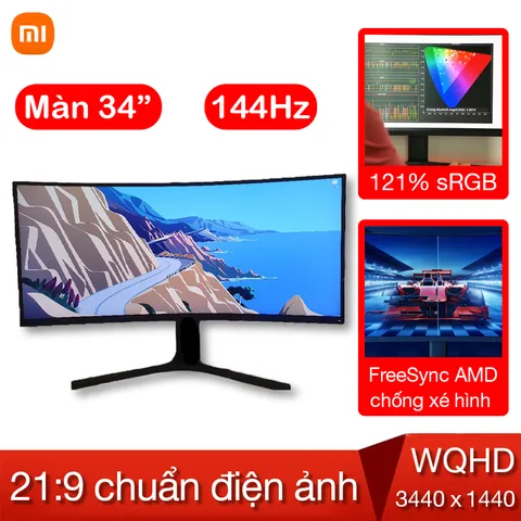 Màn Hình Cong Gaming Xiaomi Mi 34 Inch - Độ Nét 3440x1440, Tần Số Quét 144Hz, Công Nghệ FreeSync Premium, Phụ Kiện Máy Tính Xuất Khẩu