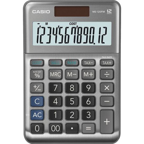 Máy Tính Casio MS-120FM - Máy Tính Bỏ Túi Dành Cho Văn Phòng & Cửa Hàng - Chức Năng Tính Thuế, Chi Phí, Giá Bán, Màu Hồng & Xám