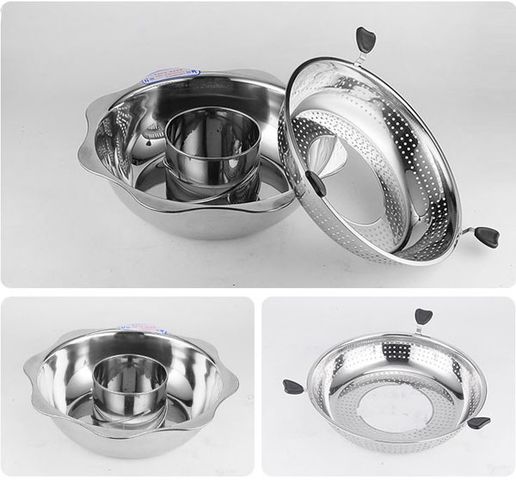 Nồi Lẩu Xoay Inox 2 Khoang 2 Tầng 3L - Dùng Cho Bếp Từ & Gas, Lẩu Cay Không Cay, Tiện Lợi Cho Gia Đình