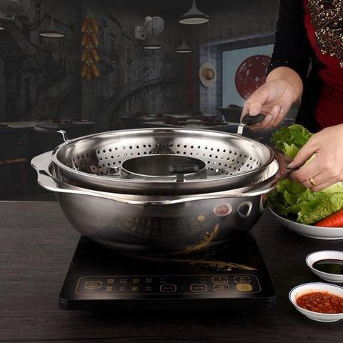 Nồi Lẩu Xoay Inox 2 Khoang 2 Tầng 3L - Dùng Cho Bếp Từ & Gas, Lẩu Cay Không Cay, Tiện Lợi Cho Gia Đình