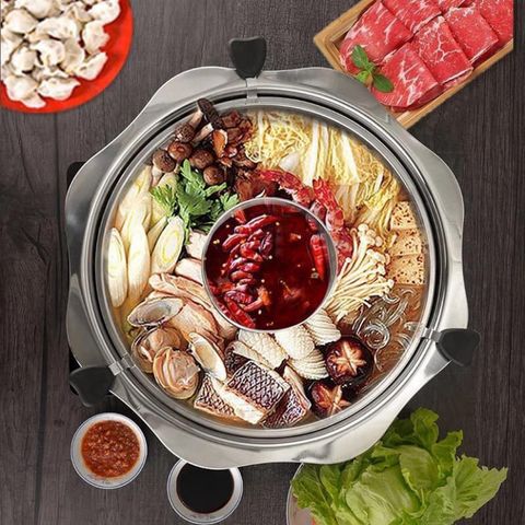 Nồi Lẩu Xoay Inox 2 Khoang 2 Tầng 3L - Dùng Cho Bếp Từ & Gas, Lẩu Cay Không Cay, Tiện Lợi Cho Gia Đình