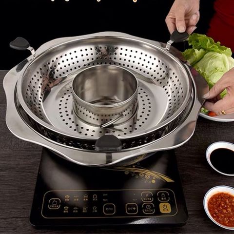 Nồi Lẩu Xoay Inox 2 Khoang 2 Tầng 3L - Dùng Cho Bếp Từ & Gas, Lẩu Cay Không Cay, Tiện Lợi Cho Gia Đình