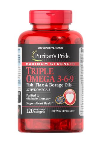 Maxium Omega 3-6-9 Fish và Flax Puritan's Pride - Hỗ trợ sức khỏe tim mạch, trí nhớ, làm đẹp da, 120 viên từ Mỹ