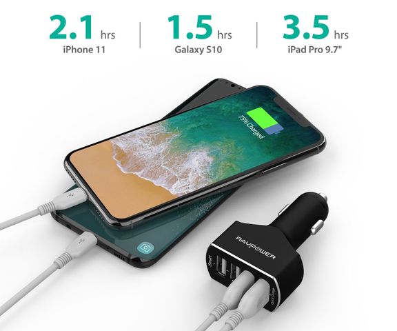 Tẩu sạc ô tô 4 cổng RAVPower RP-VC003 - Sạc nhanh Qualcomm Quick Charge 3.0, bảo vệ chống nóng và quá tải, 56W cho 4 thiết bị