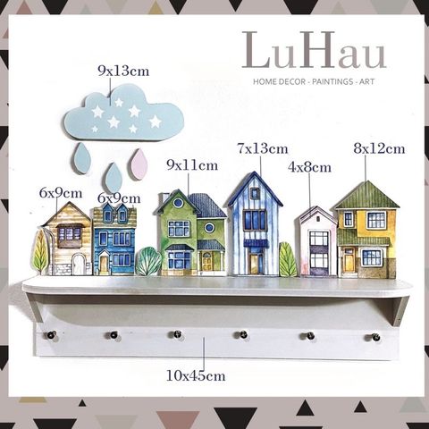 Thanh 6 Móc Treo Gắn Tường Bằng Gỗ Hình Ngôi - Trang Trí Nhà Tắm, Nhà Bếp Luhau Decor Chịu Nước, Chắc Chắn, Thẩm Mỹ