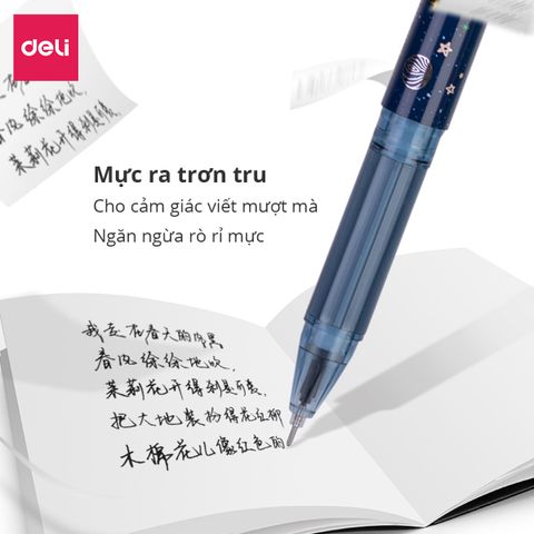 Bút Gel Phi Hành Gia Astronaut Deli A614 Kẹp Kim Loại - Bút Viết Đầu Siêu Nhỏ 0.5mm, Dành Cho Fan Không Gian