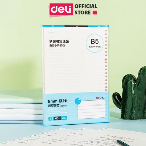 Lõi giấy thay thế sổ A5 B5 Deli - Kẻ ngang, ô vuông NA560/NB560, 60 trang cho văn phòng và học tập