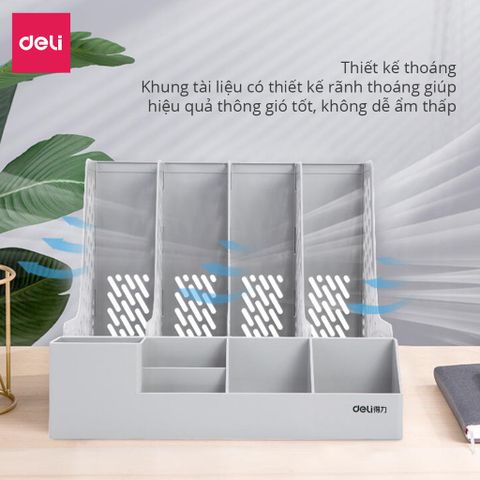 Set Giá Tài Liệu 4 Ngăn Kèm Hộp Bút Deli 78981 - Đựng Tài Liệu Cao Cấp, Nhựa PP Bền Chắc, Thiết Kế Đa Năng, Siêu Bền