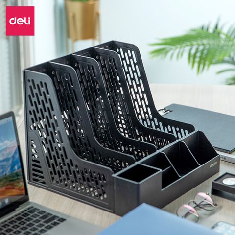 Set Giá Tài Liệu 4 Ngăn Kèm Hộp Bút Deli 78981 - Đựng Tài Liệu Cao Cấp, Nhựa PP Bền Chắc, Thiết Kế Đa Năng, Siêu Bền