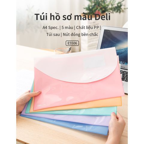 Túi Đựng Tài Liệu A4 Deli E5506 - Chống Thấm Nước, Nhiều Màu Sắc, Bền Bỉ, Phù Hợp Cho Văn Phòng và Học Tập