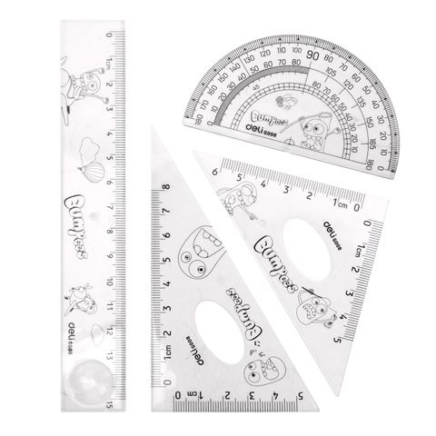 Bộ 5 Dụng Cụ Đo Deli E9598 - Thước Kẻ, Compa, Thước Đo Độ và Thước Eke - Bộ Đồ Văn Phòng Tiện Lợi, Dễ Dàng Mang Theo