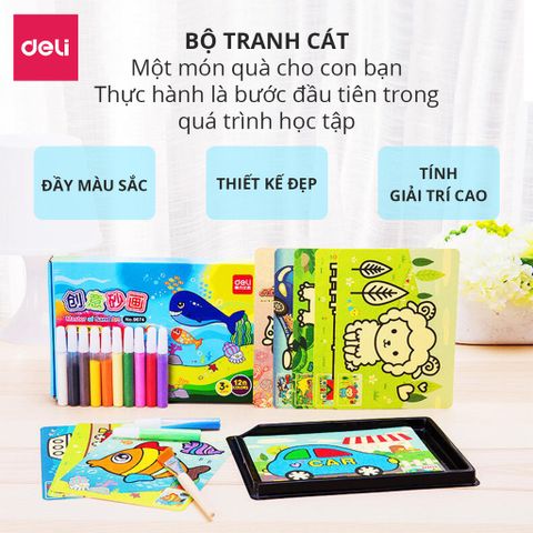Bộ Tranh Cát 9 Tranh Deli 9674 - 12 Màu Sắc Tươi Sáng Cho Trẻ Em Sáng Tạo, Nghệ Thuật Vui Chơi An Toàn