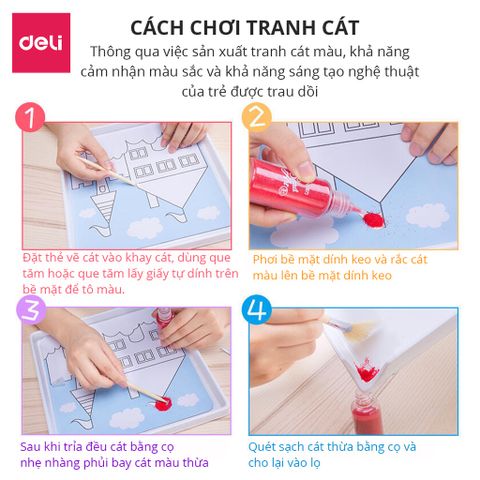 Bộ Tranh Cát 9 Tranh Deli 9674 - 12 Màu Sắc Tươi Sáng Cho Trẻ Em Sáng Tạo, Nghệ Thuật Vui Chơi An Toàn