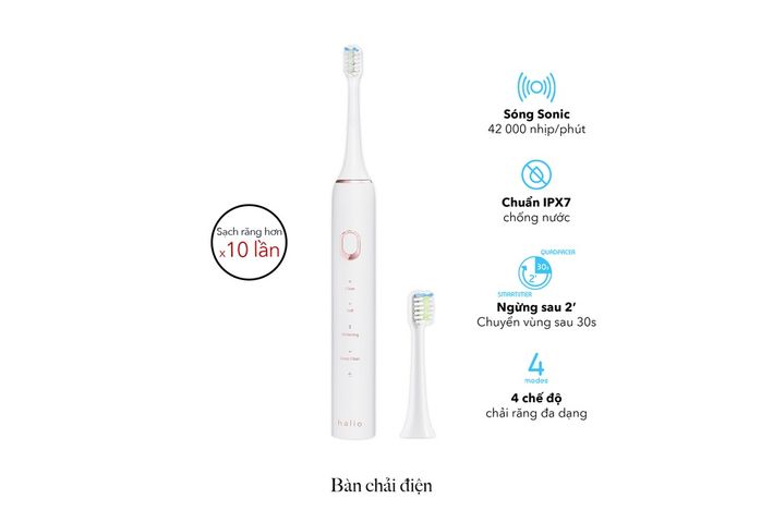 Bàn Chải Điện Halio Sonic SmartClean - Bảo Hành 1 Năm, Công Nghệ Sóng Âm, 4 Chế Độ Làm Sạch, Tiện Dụng Cho Trẻ Em Và Người Lớn
