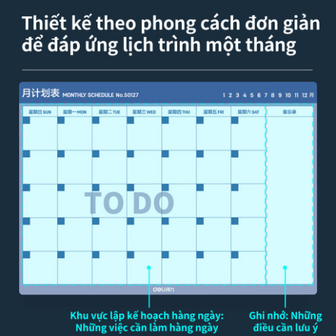 Bảng Nhắc Việc Từ Tính Không Viền Deli 50127 - Bảng Lịch Học Tập Dễ Dàng Lắp Đặt, Thích Hợp Gắn Tủ Lạnh, Bảng Ghi Nhớ Công Việc