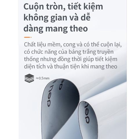 Bảng Từ Trắng Không Viền 600x900mm Deli 8716 - Tiện Lợi, Có Thể Cắt, Dễ Dàng Gấp Gọn, Bám Dính Tốt Cho Tủ Lạnh Và Bảng Trắng