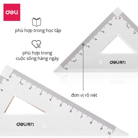Bộ 4 Dụng Cụ Thước Kẻ Học Sinh Deli 71988 - 2 Eke, 1 Thước Đo Độ, 1 Thước Kẻ Chất Liệu Nhựa Cao Cấp, Học Tập Tiện Lợi