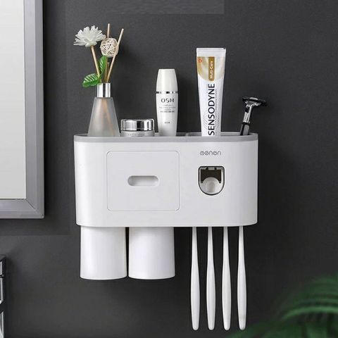 Bộ Nhả Kem Đánh Răng Tự Động Dán Tường Oenon - Kệ Để Đồ Tiện Lợi, Giúp Tối Ưu Hóa Không Gian Nhà Tắm