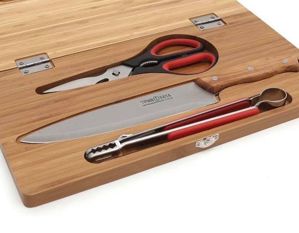 Bộ Thớt Gỗ Đựng Dao 4 Món Tiện Lợi Cho Cắm Trại, Dã Ngoại – Thiết Kế Thông Minh, Gấp Đôi, Thép Không Gỉ, Dụng Cụ Bếp Tiện Dụng